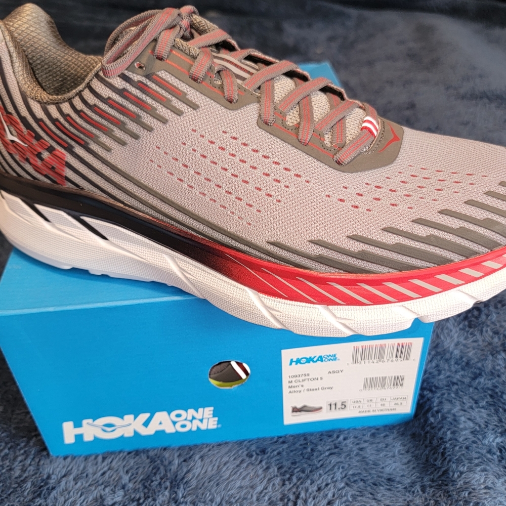 Hoka One One Men's Clifton 5 Running Shoes - Alloy/Steel Gray 11.5 new